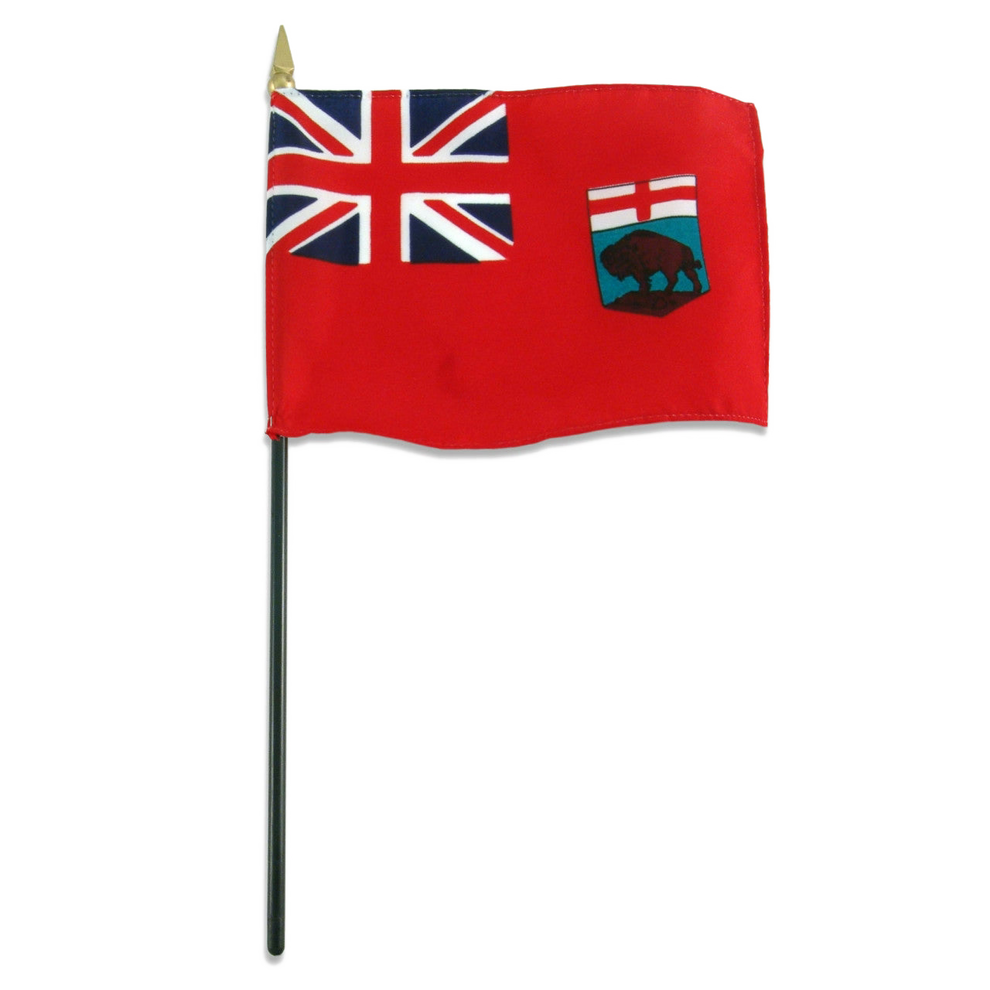 Manitoba flag with Union Jack and bear emblem on a red background