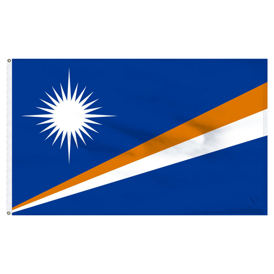 Marshall Islands flag with a white star on a blue background and an orange and white diagonal stripe