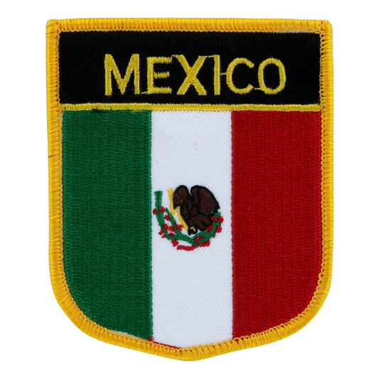 Mexico flag patch with 'MEXICO' text on a white background
