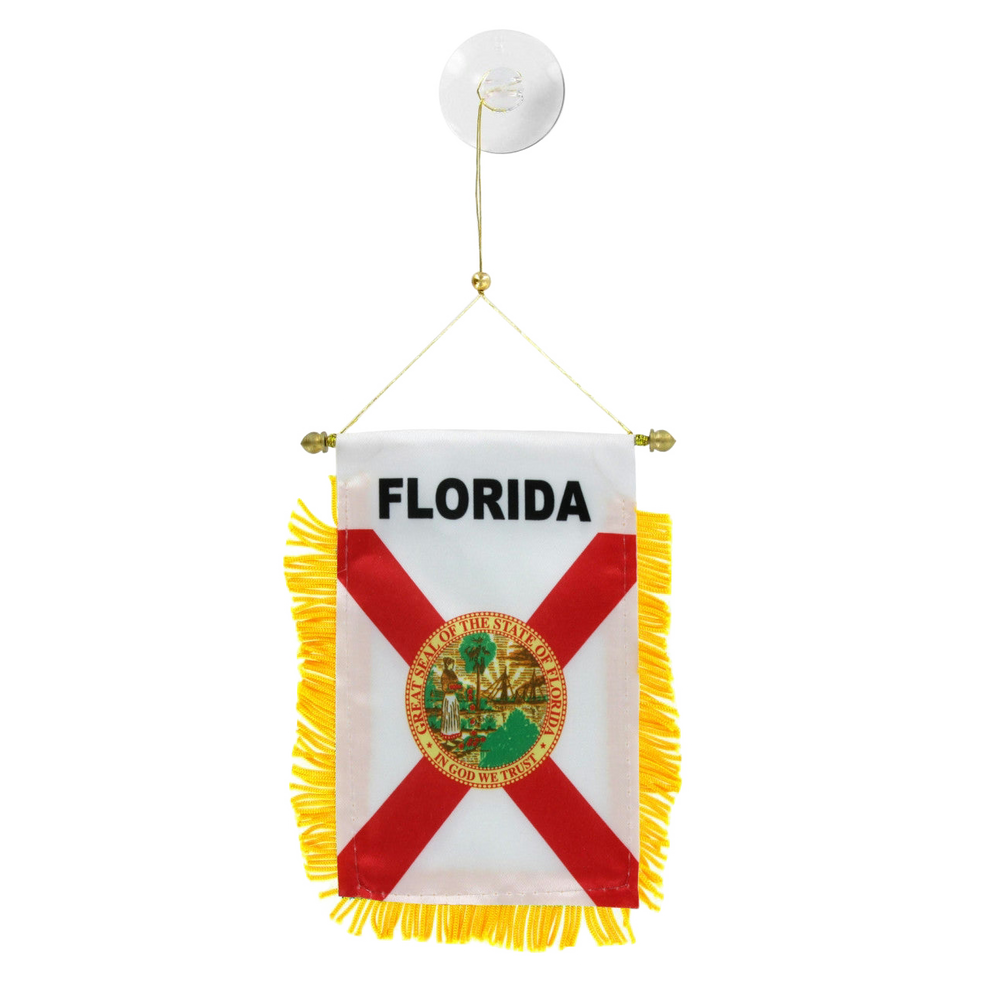 Small flag with 'Florida' text and emblem on a white background