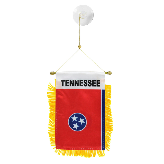 Small red flag with yellow fringe and blue emblem, featuring the word 'TENNESSEE' on a white background.