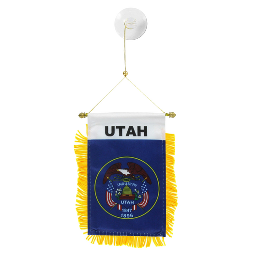 Small flag with 'UTAH' text and emblem on a white background