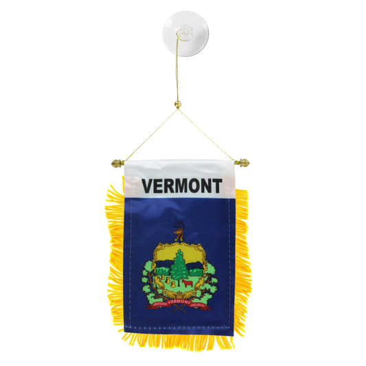 Small hanging flag with 'VERMONT' text on a white background