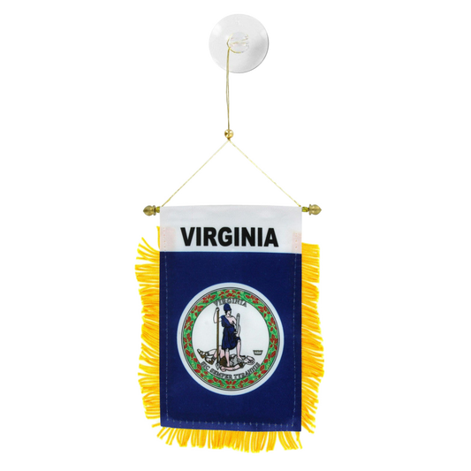 Small flag with 'Virginia' text and emblem on a white background