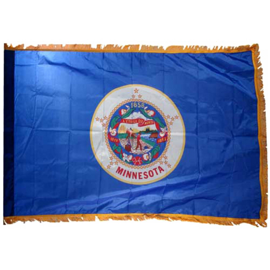Minnesota state flag with blue background and gold fringe