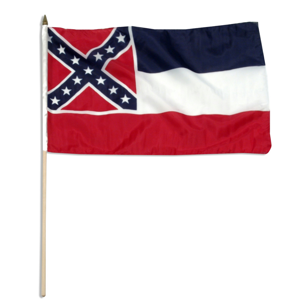 Mississippi state flag with a red, white, and blue design on a white background