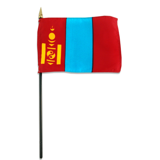 Flag of Mongolia on a stick with a white background