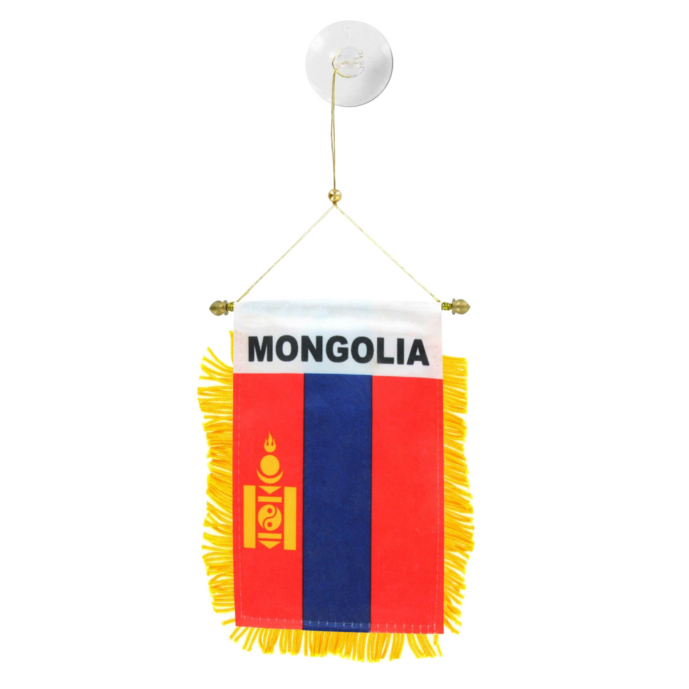 Small flag of Mongolia with fringes on a white background