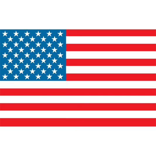 American motorcycle flag with blue star field and red and white stripes on a white background