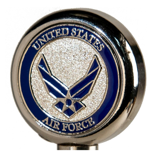 United States Air Force emblem on a round chrome base.