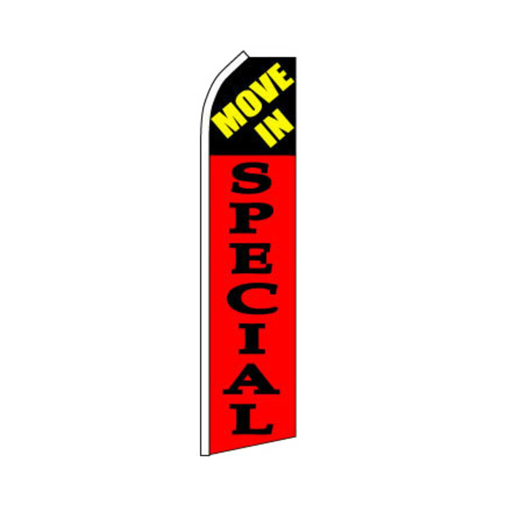 Swooper flag with 'Move In Special' text on a white background