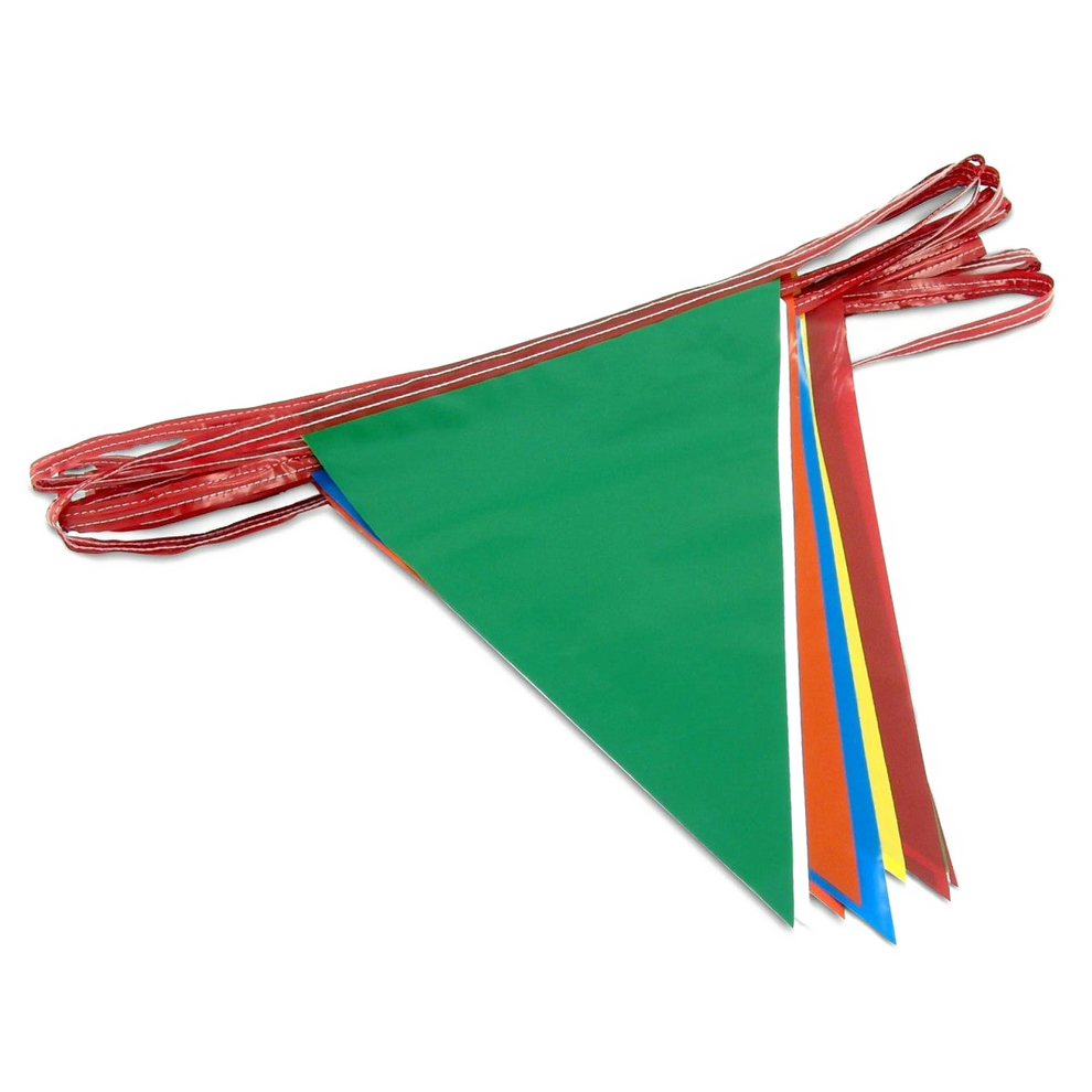 Colorful triangular flags on a white background