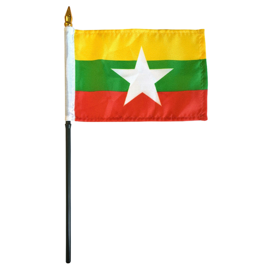 Flag of Myanmar with a white star on a yellow, green, and red background
