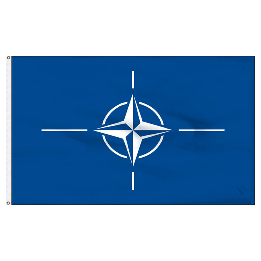 NATO flag with blue background and white compass star emblem