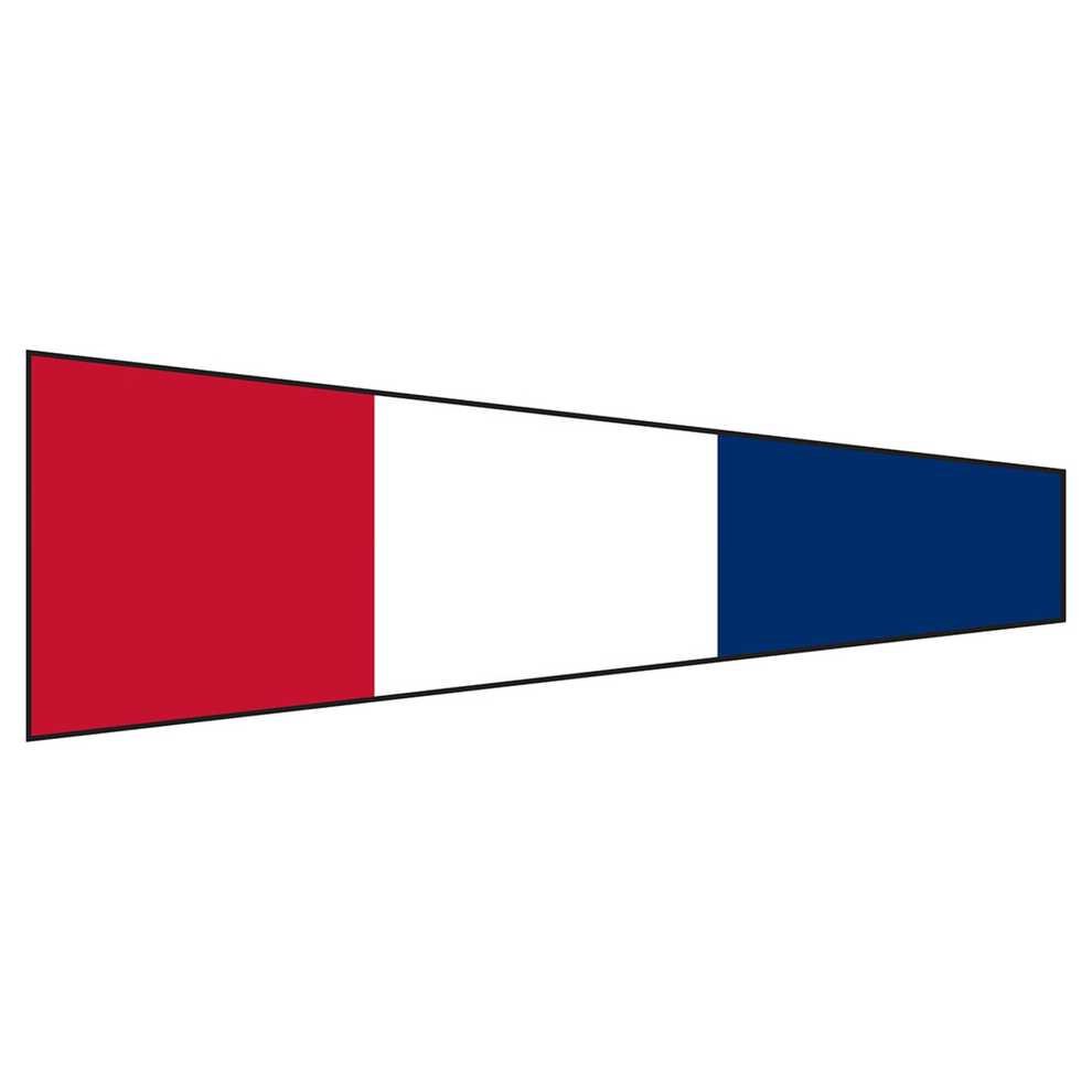Three rectangular color blocks nautical number 3 flag in red, white, and blue on a white background