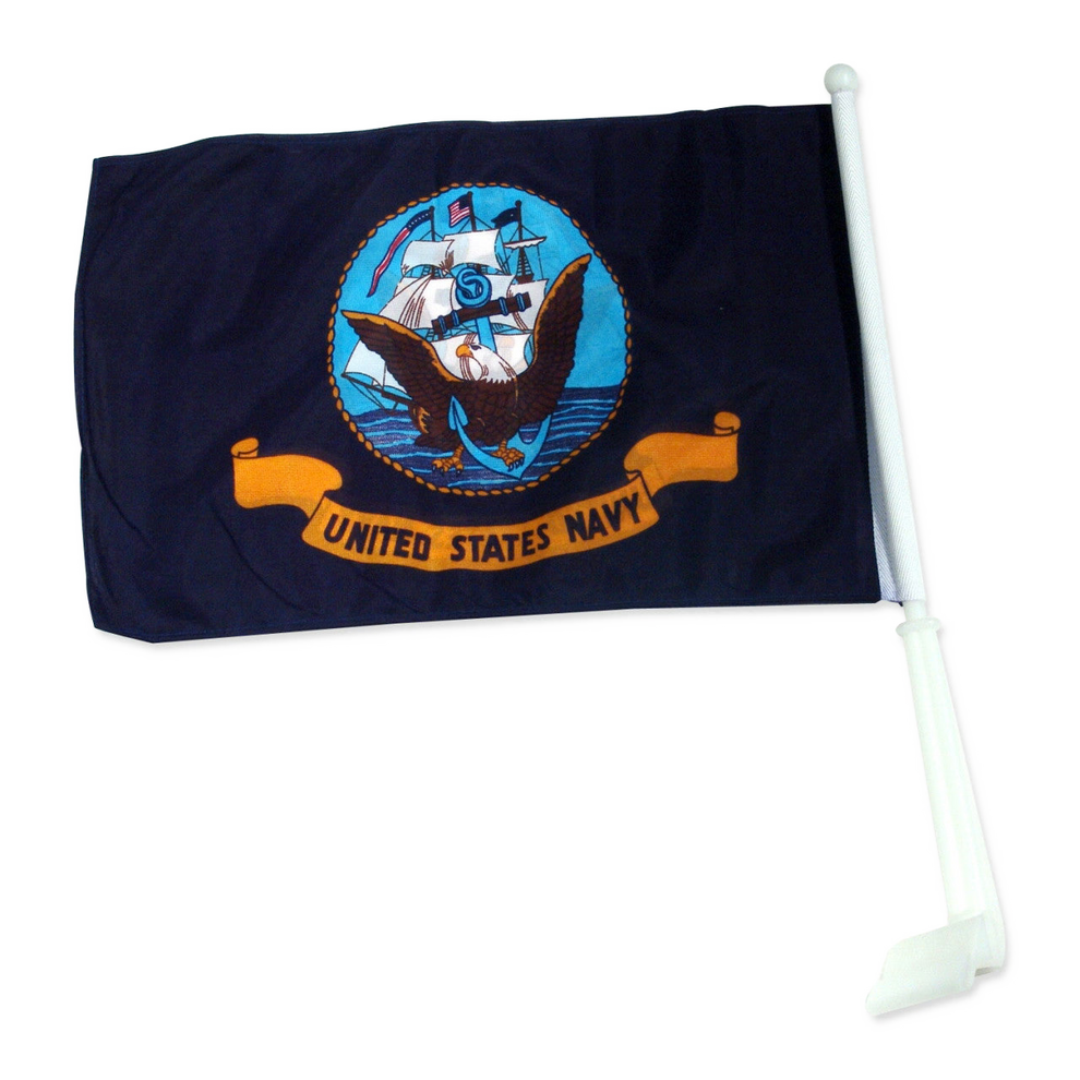 United States Navy car flag with emblem on a white background