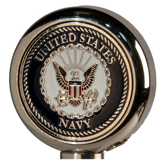 United States Navy emblem on a round chrome base.