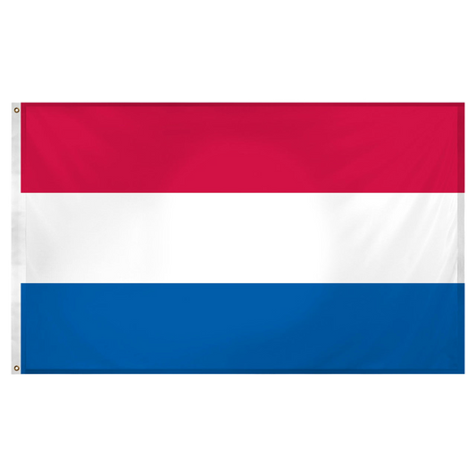 Flag of the Netherlands with red, white, and blue horizontal stripes on a white background