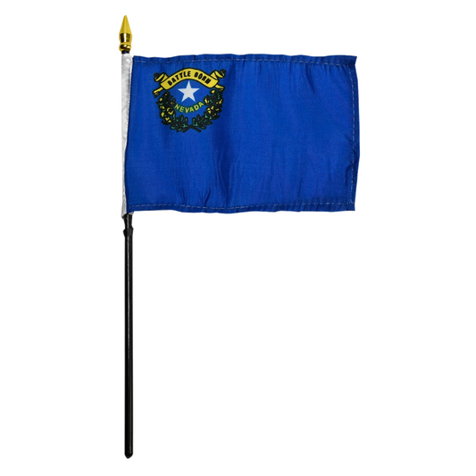 Small blue Nevada state flag with an emblem on a white background