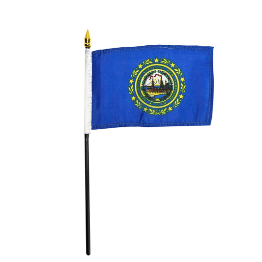 New Hampshire state flag on a stick.