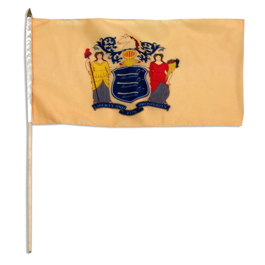 New Jersey state flag with a coat of arms on a white background