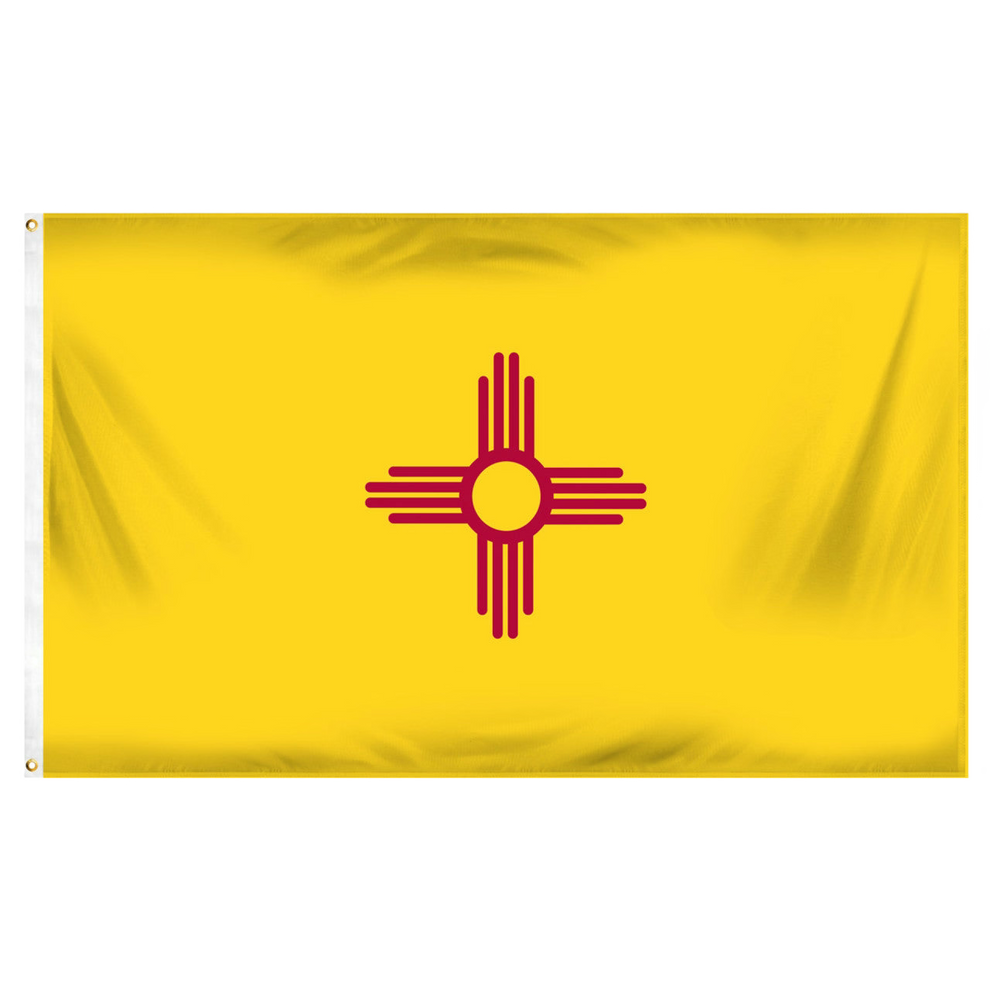 Flag of New Mexico with a red symbol on a yellow background