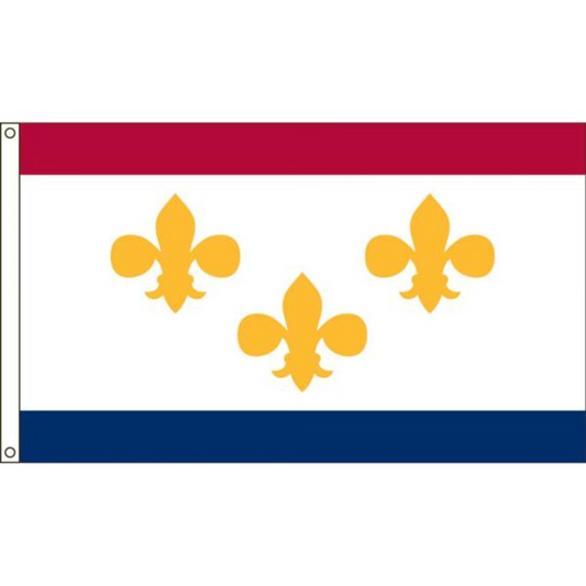 City of New Orleans flag with three yellow fleur-de-lis symbols on a white background