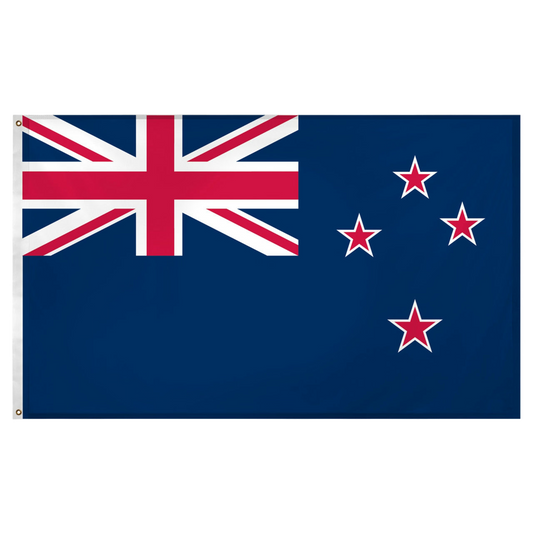 Blue flag of New Zealand with Union Jack and four red stars outlined in white