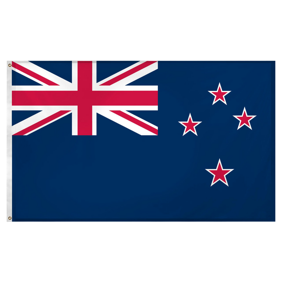 Blue flag of New Zealand with Union Jack and four red stars outlined in white