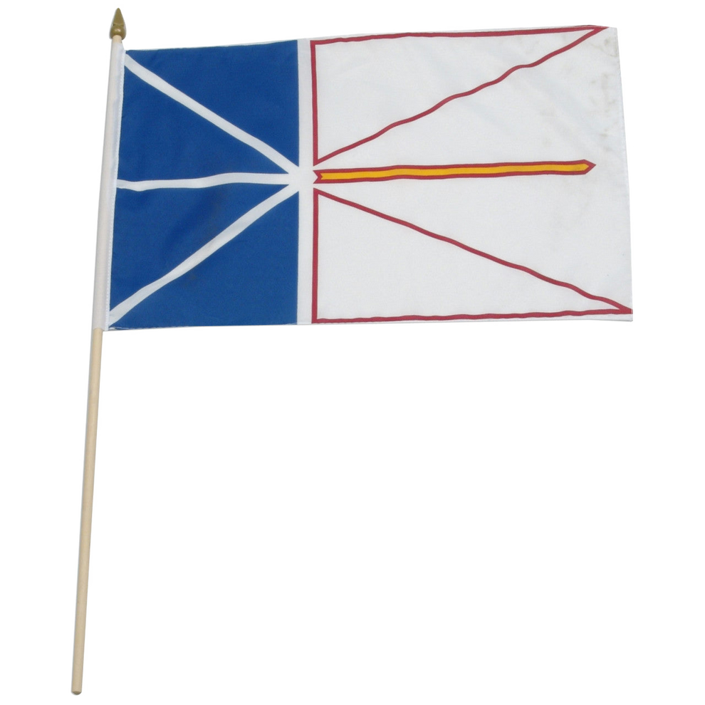 Small flag with blue, white, red, and yellow colors on a white background