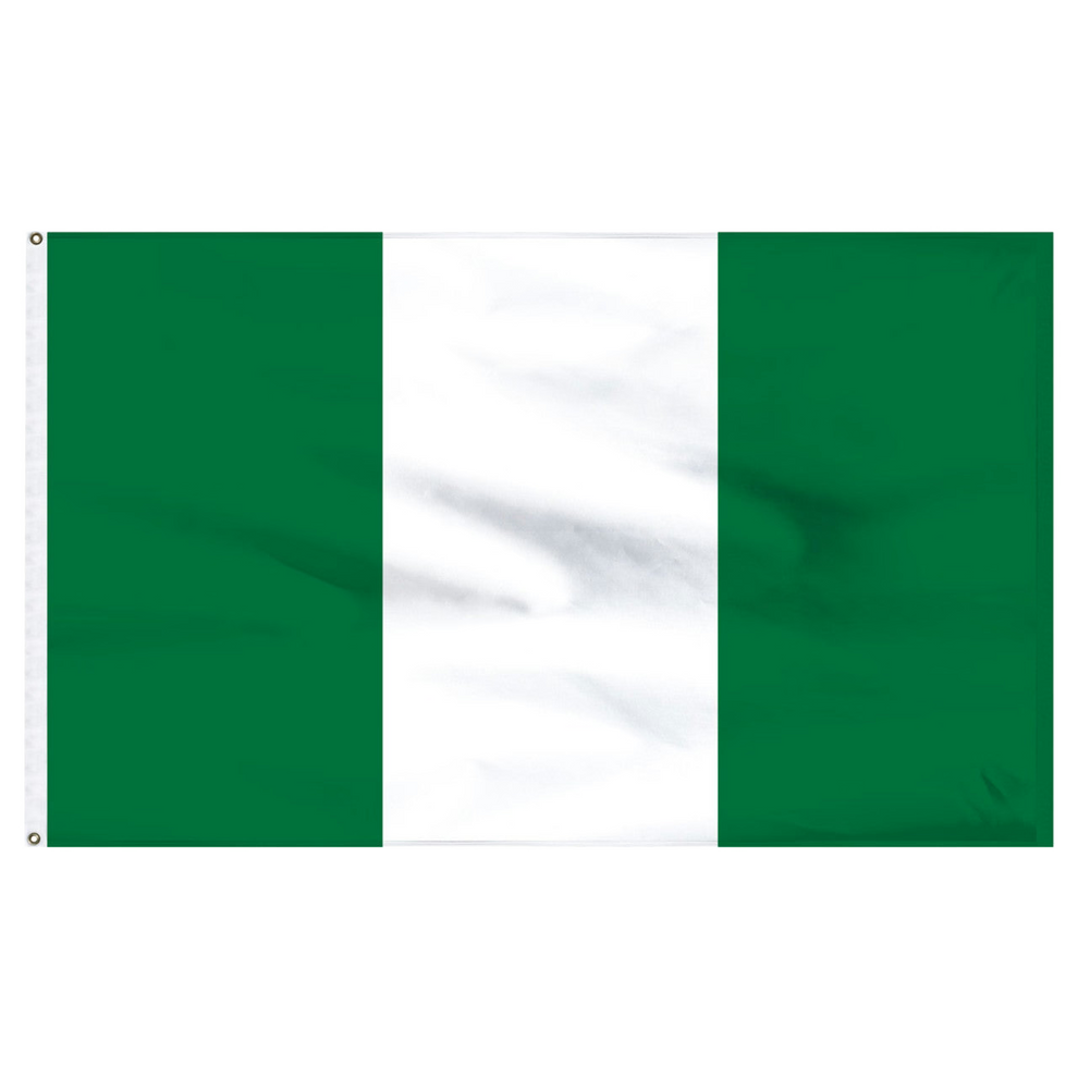 Nigerian flag with green and white horizontal stripes on a white background