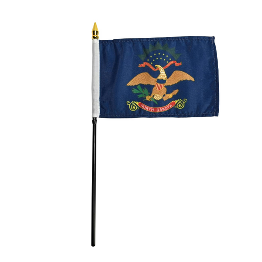 State of North Dakota stick flag with eagle and text 'North Dakota'