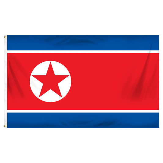 North Korea flag with a red star in the center on a blue and red background