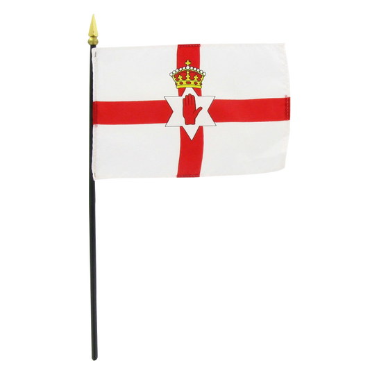 Northern Ireland white flag with red cross, white star with red hand, and a crown