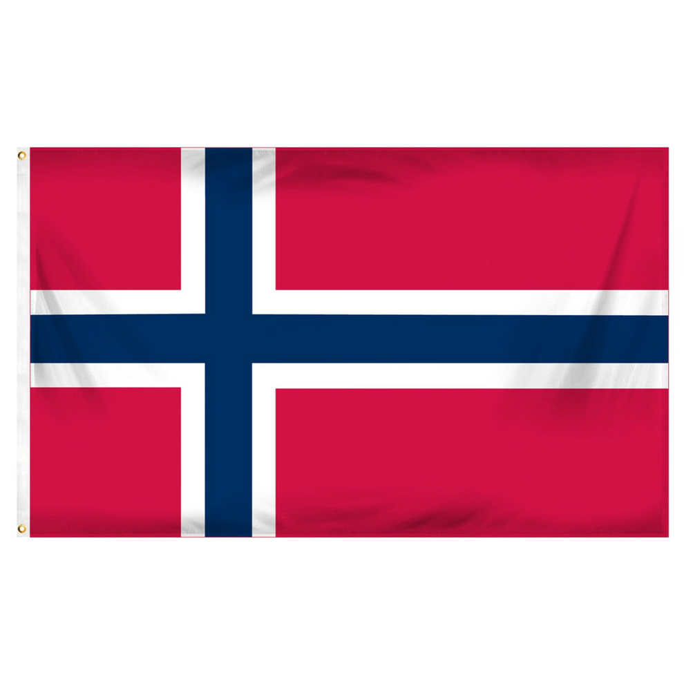 Flag of Norway with red, blue, and white colors on a white background