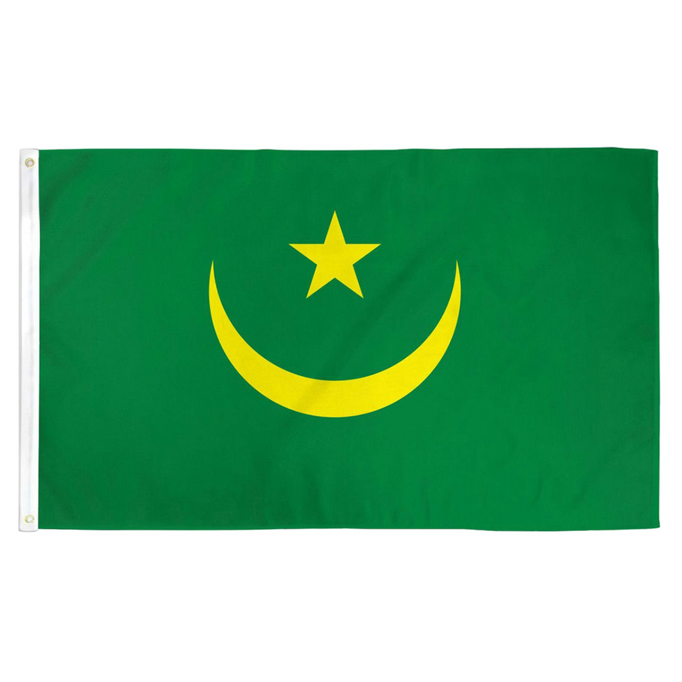 Old Mauritania green flag with yellow crescent moon and star on a white background