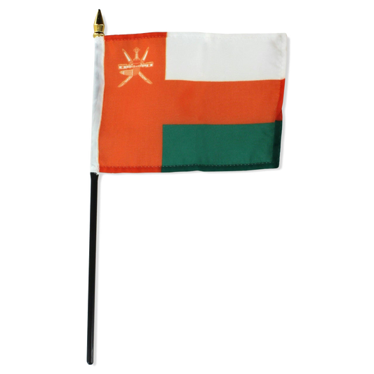 Flag of Oman with red, white, and green colors on a white background