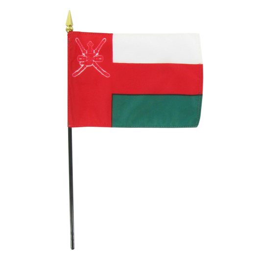 Flag of Oman with red, white, and green colors on a white background