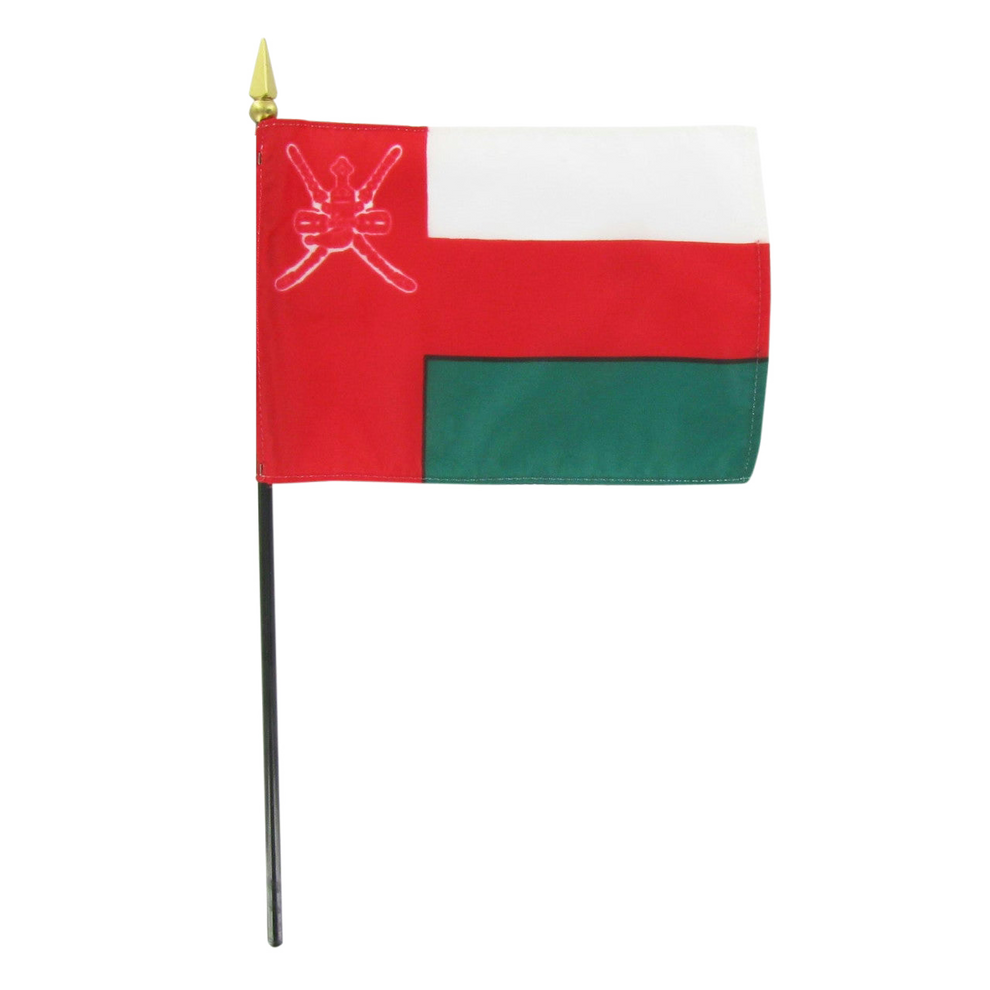Flag of Oman with red, white, and green colors on a white background