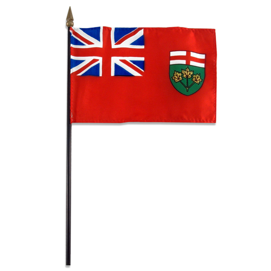 Ontario red flag with Union Jack and coat of arms on a white background