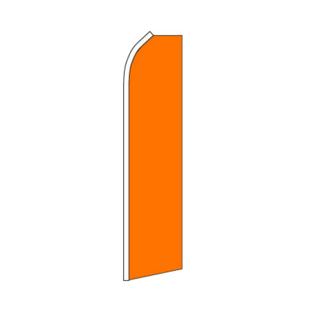 Orange swooper flag with a white border on a white background