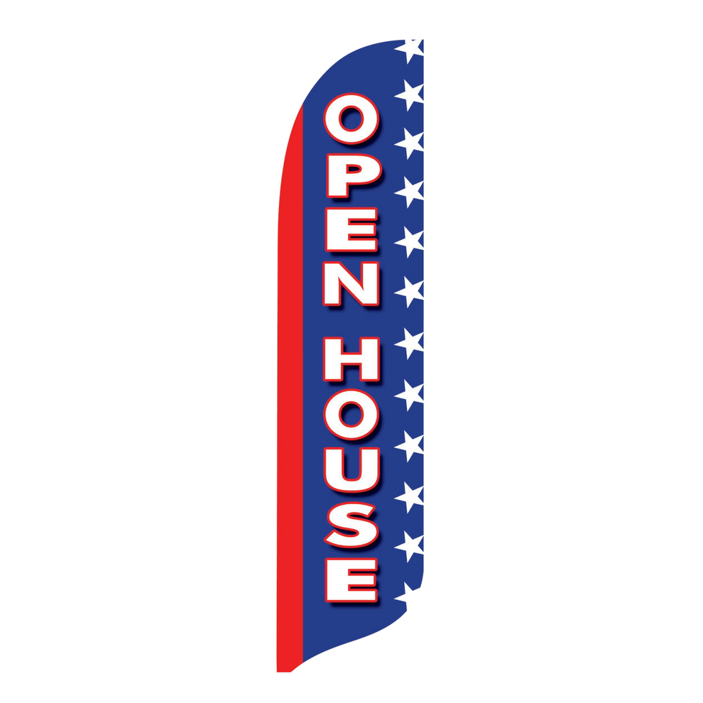 Swooper flag with 'Open House' text on a white background
