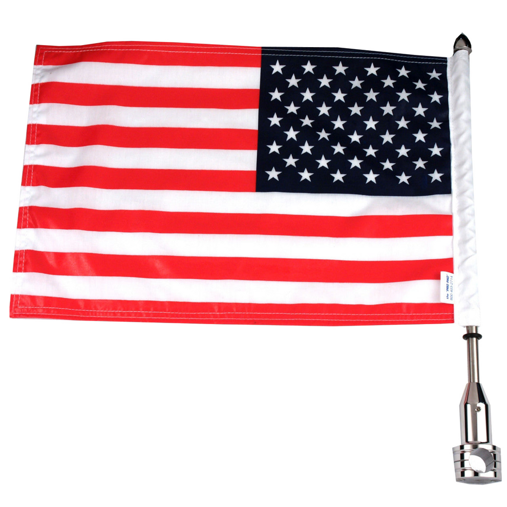 Stainless steel motorcycle flagpole and American flag