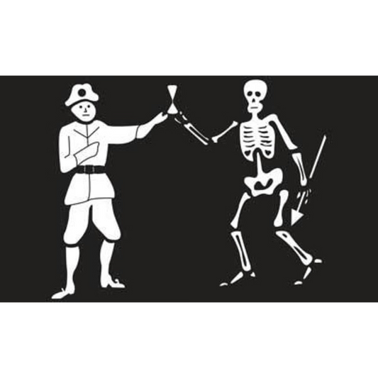Illustration of a skeleton and a person in uniform on a black background