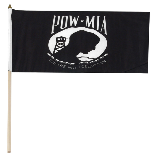Black POW/MIA flag with white design on a white background