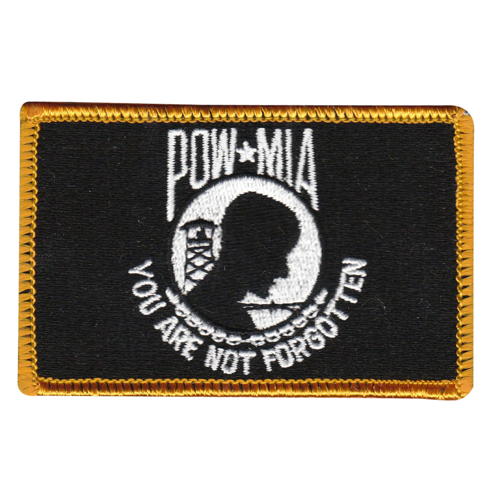POW*MIA patch with silhouette and text on a black background