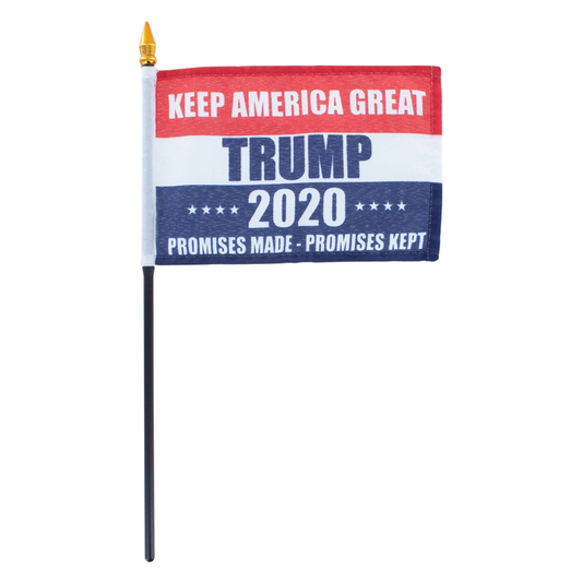 Small flag with 'Keep America Great Trump 2020' text on a white background