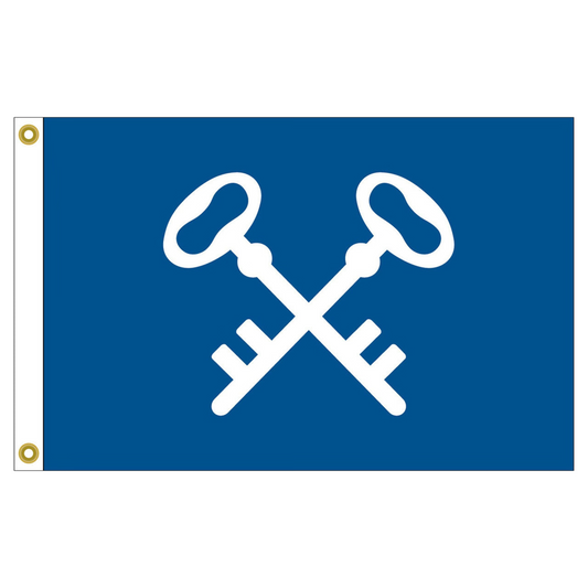 Yacht club quarter master blue flag with white crossed keys on a white background
