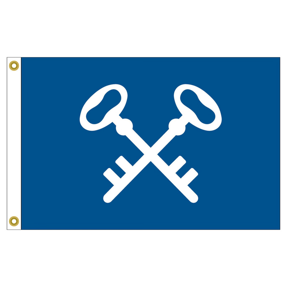 Yacht club quarter master blue flag with white crossed keys on a white background