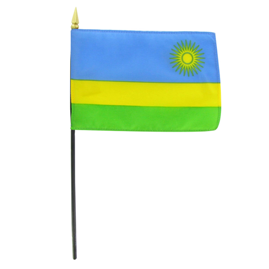 Flag of Rwanda with blue, yellow, and green colors on a white background